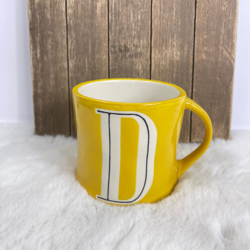 Anthropologie Monogram “D” Mug, Yellow,‎ Hand Painted